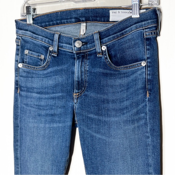 Rag & Bone Fringe Step Hem Distressed Mid Rise Medium Wash Cropped Skinny Jeans - Picture 4 of 11